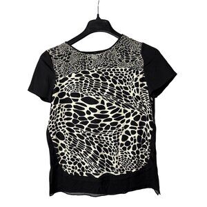 DVF Diane Von Furtstenberg Becky Printed Silk Top Blouse Size 8 Black White